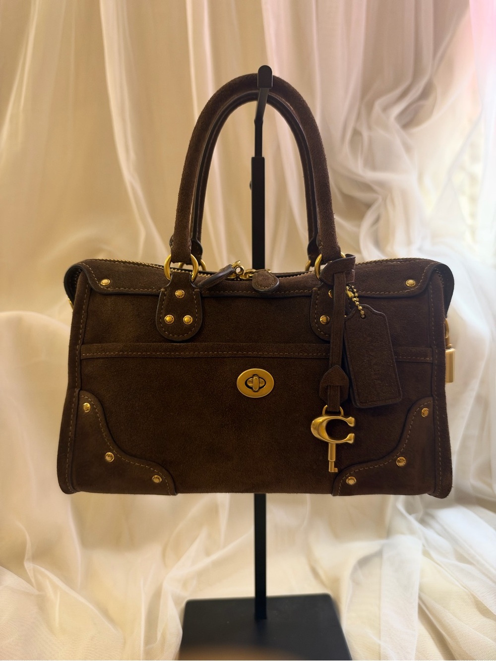 Coach Rhyder 24 Brown Suede with Gold Hardware